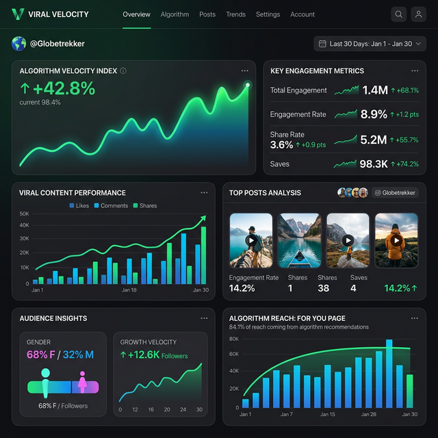 Analytics dashboard displaying algorithmic velocity